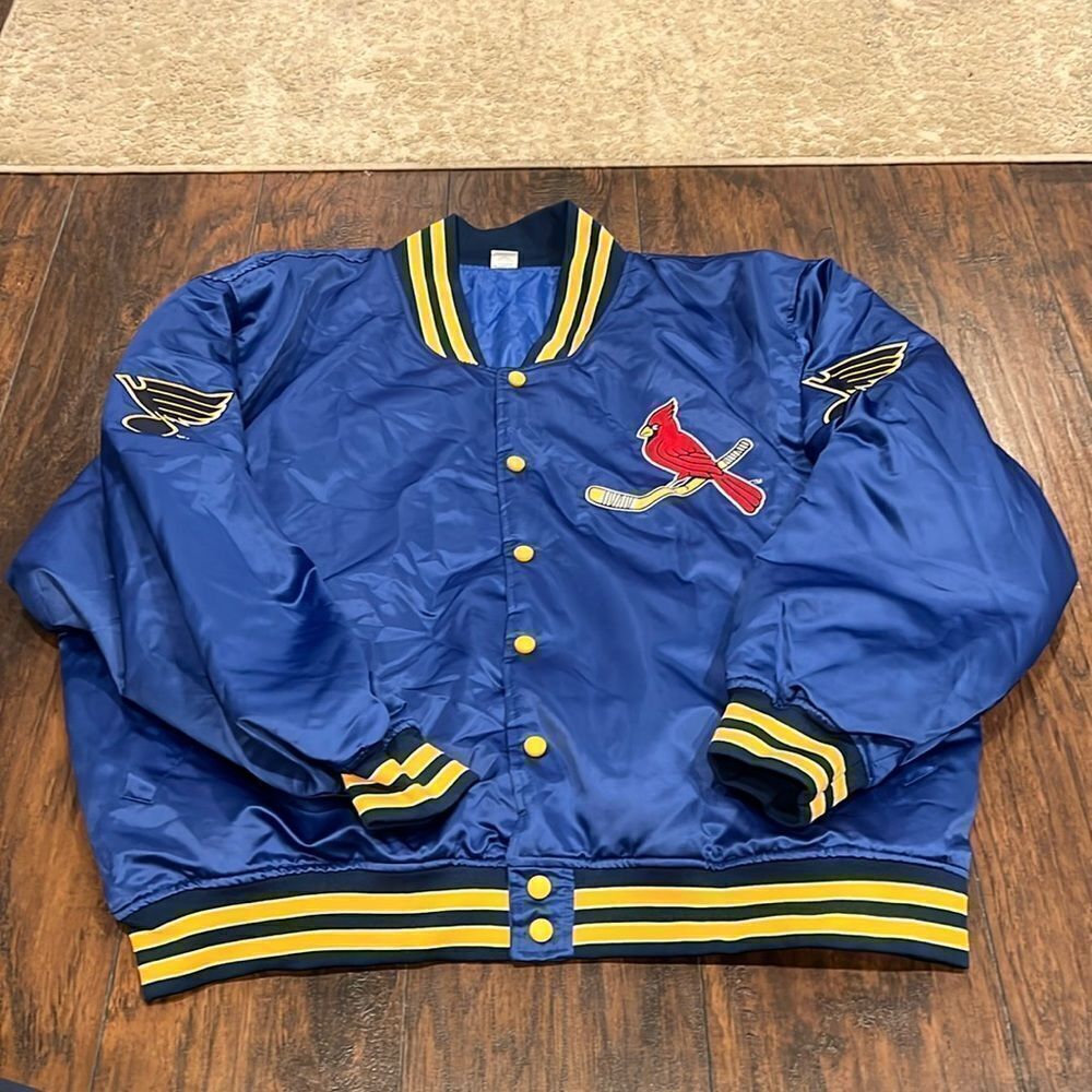 RARE! St Louis Cardinals Blues Night Theme Dugout satin Jacket SGA Size 2XL